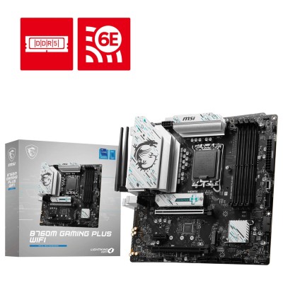 Placa de baza MSI B760M GAMING PLUS WIFI, Intel B760, LGA 1700, mATX, DDR5, Wi-Fi 6E Placa de baza MSI B760M GAMING PLUS WIFI, Intel B760, LGA 1700, mATX, DDR5, Wi-Fi 6E