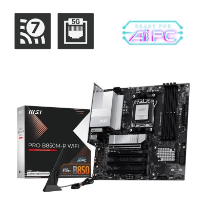 Placa de baza MSI PRO B850M-P WIFI, AMD B850, AM5, mATX, DDR5, Wi-Fi 7 Placa de baza MSI PRO B850M-P WIFI, AMD B850, AM5, mATX, DDR5, Wi-Fi 7