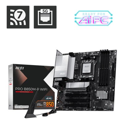 Placa de baza MSI PRO B850M-P WIFI, AMD B850, AM5, mATX, DDR5, Wi-Fi 7 Placa de baza MSI PRO B850M-P WIFI, AMD B850, AM5, mATX, DDR5, Wi-Fi 7