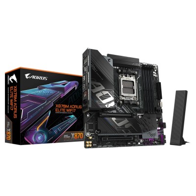 Placa de baza Gigabyte X870M AORUS ELITE WIFI7, AMD AM5, AMD X870, Micro-ATX Placa de baza Gigabyte X870M AORUS ELITE WIFI7, AMD AM5, AMD X870, Micro-ATX