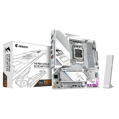 Placa de baza GIGABYTE X870M AORUS ELITE WIFI7 ICE, AMD AM5, AMD X870, Micro-ATX Placa de baza GIGABYTE X870M AORUS ELITE WIFI7 ICE, AMD AM5, AMD X870, Micro-ATX