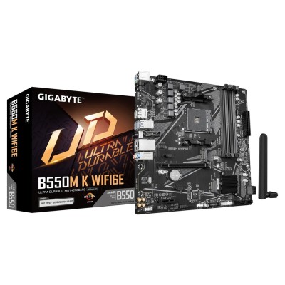 Placa de baza Gigabyte B550M K WIFI6E, AMD B550, AM4, mATX, DDR4, Wi-Fi 6E Placa de baza Gigabyte B550M K WIFI6E, AMD B550, AM4, mATX, DDR4, Wi-Fi 6E
