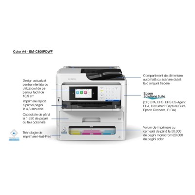 Multifunctionala Epson WorkForce EM-C800RDWF A4 color inkjet, MFP Print/Scan/Copy/Fax, Wi-Fi + Ethernet, Duplex automat