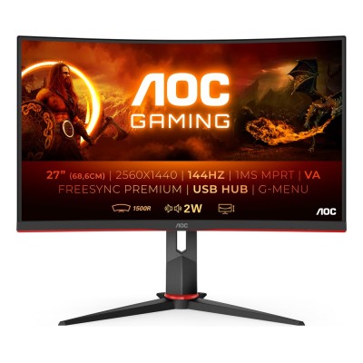 Monitor AOC CQ27G2U/BK 27 inch, 2560 x 1440 px, VA, 144 Hz, Curbat, Gaming