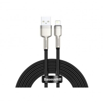 Cablu USB la Lightning Baseus CALJK-B01, Cafule Metal, Snur acoperit cu nailon, Quick Charge, 2 m, Negru