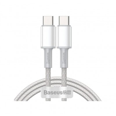 Cablu USB-C la USB-C Baseus CATGD-02, Snur cu impletitura densa, Quick Charge, 1 m, Alb