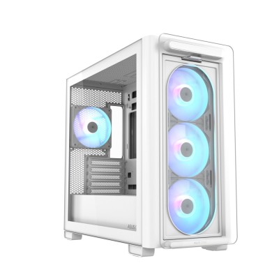 Carcasa ASUS A23 PLUS Mid Tower, sticlă securizată, alb
