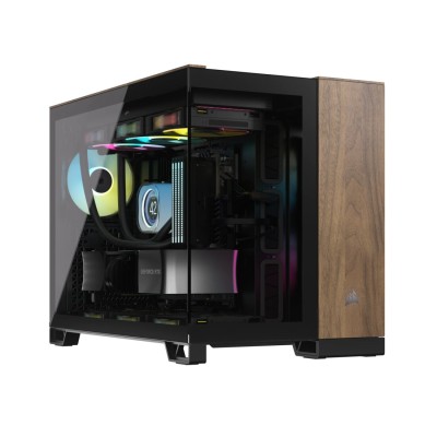 Carcasa Corsair 2500X Micro ATX, Sticlă securizată, Black/Walnut Wood