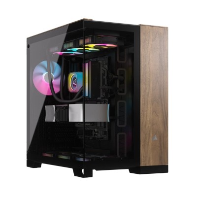 Carcasa Corsair 6500X Mid Tower, sticlă securizată, Negru/Walnut Wood