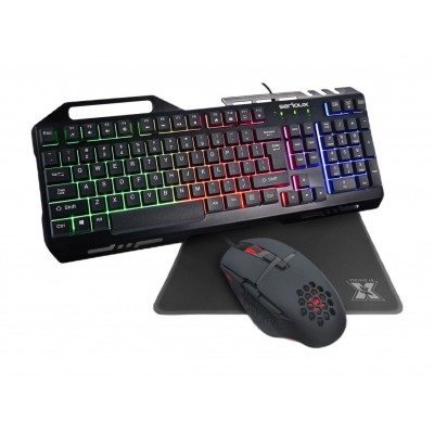 Kit Gaming Serioux Tobis, 3 in 1, Negru, USB, Tastatura cu Iluminare Rainbow + Mouse Optic cu 6400 DPI  + Mouse pad