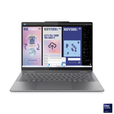 Laptop Lenovo Yoga 7 2-in-1 cu procesor Intel Core Ultra 7 258V până la 4.8GHz, 14" 2880 x 1800 px OLED, 120Hz, Touch, 32GB LPDDR5x, 1TB SSD, Intel Arc Graphics, Windows 11 Pro, Luna Grey, 2 ani, Courier sau Carry-in