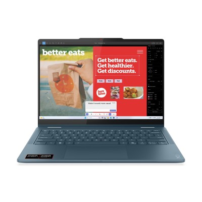 Laptop Lenovo Yoga 7 2-in-1 cu procesor AMD Ryzen AI 7 350 până la 5.0GHz, 14" 2880 x 1800 px OLED, 120Hz, Touch, 32GB LPDDR5x, 1TB SSD, AMD Radeon 860M, Windows 11 Pro, Tidal Teal, 2 ani, Courier sau Carry-in