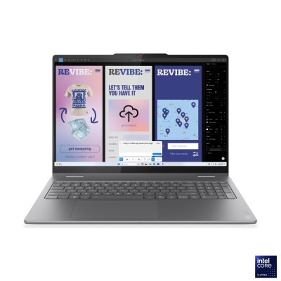Laptop Lenovo Yoga 7 2-in-1 cu procesor Intel Core Ultra 7 până la 4.8GHz, 16" 2880 x 1800 px OLED, 120Hz, Touch, 32GB LPDDR5x, 1TB SSD, Intel Arc Graphics, Windows 11 Pro, Luna Grey, 3 ani, Premium Care Onsite