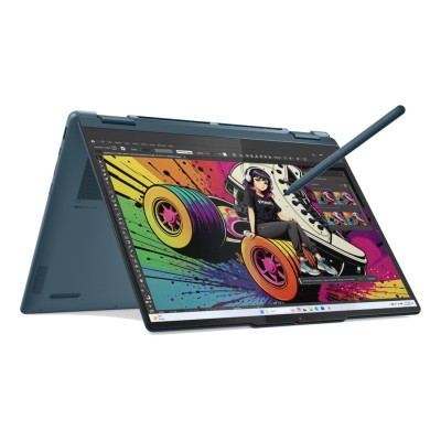 Laptop Lenovo Yoga 7 2-in-1 cu procesor AMD Ryzen AI 7 350 până la 5.0GHz, 14" 2880 x 1800 px OLED, 120Hz, Touch, 32GB LPDDR5x, 1TB SSD, AMD Radeon 860M, Windows 11 Home, Tidal Teal, 2 ani, upgrade la 3 ani Premium Care Onsite