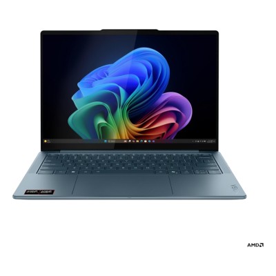 Laptop Lenovo Yoga Slim 7 cu procesor AMD Ryzen AI 7 350 până la 5.0GHz, 14" 2880 x 1800 px OLED, 120Hz, 32GB LPDDR5x, 1TB SSD, AMD Radeon 860M, Windows 11 Home, Tidal Teal, 2 ani, upgrade 3 ani Premium Care cu Onsite