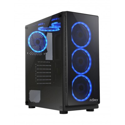 Carcasa nJoy Zollux, ATX, Mid Tower, LED Albastru, Neagra, Fara sursa