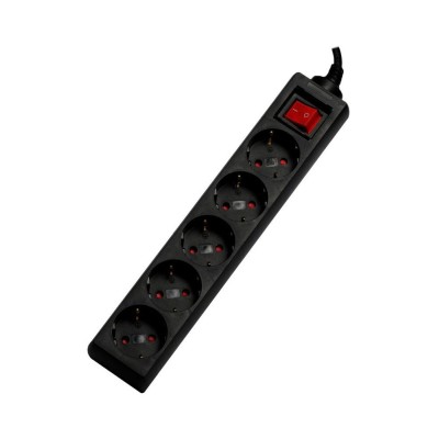 Prelungitor Spacer PP-5-18 v2, 5 x prize Schuko, Cablu 1.8 m, Protectie supratensiune, Negru