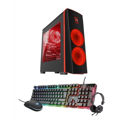 Sistem Gaming Smart PC Red Titan cu procesor AMD Ryzen 3 3200G, 3.60 GHz, 8 GB RAM DDR4, SSD 120 GB M.2, HDD 1 TB SATA, GeForce GTX 1050 Ti 4 GB GDDR5, tastatura, mouse, casti