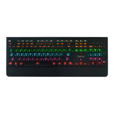 Tastatura mecanica Spacer SPKB-MK-01, Rainbow LED, 104 taste, Blue Switch, Anti-spill, Neagra