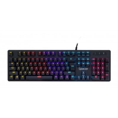 Tastatura mecanica Spacer Warrior, RGB, 104 taste, Blue Switch, Anti-spill, Neagra